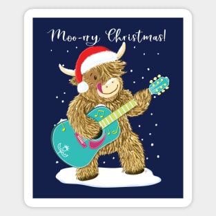 Scottish Highland Cow Plays Guitar At Christmas Magnet